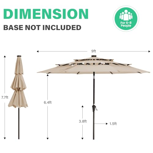 9 ft 3 Tier Outdoor LED Lighted Patio Umbrella w