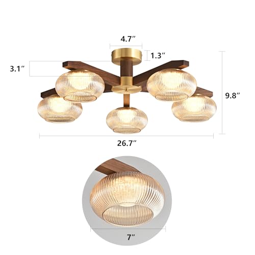 Modern Walnut Wood LED Ceiling Light Fixture