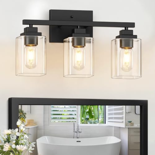 Matte Black Bathroom Light Fixtures (Black-Clear Shade / 3-Light)