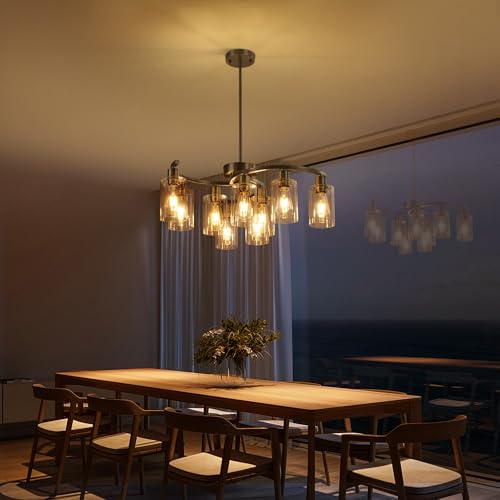 9 Light Brushed Nickel Glass Chandelier