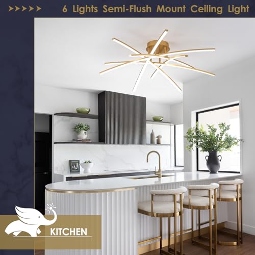 Gold LED Chandelier Semi Flush Mount Ceiling Light (6 Count)