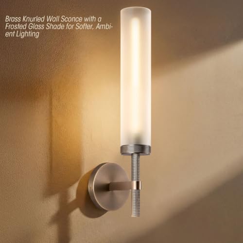 20" Knurled Aged Brass Bathroom Wall Sconces