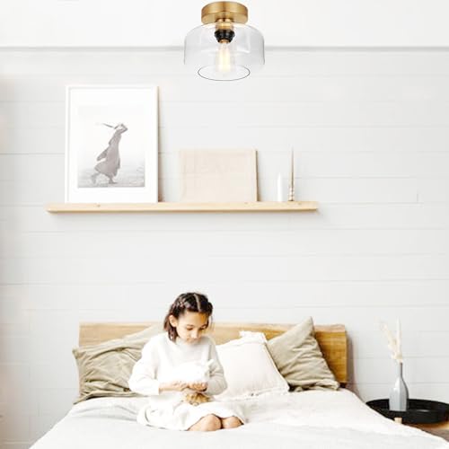 Industrial Semi Flush Mount Ceiling Light Brushed Gold