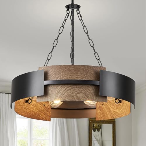 24" 6 Light Industrial Drum Chandelier with Walnut Grain Finish (6 Count)
