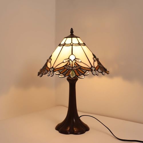 L10022 Baroque Tiffany Style Stained Glass Table Lamp Night Light with 13 Inches Wide Handmade Lampshade Metal Base for Bedside Bedroom Living Room Decoration
