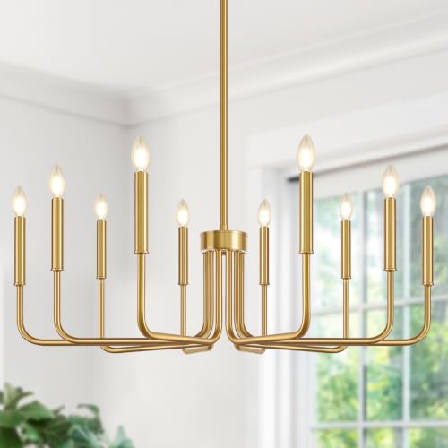 Gold 10 Light Farmhouse Chandelier for Dining Room Lighting Fixtures Hanging
