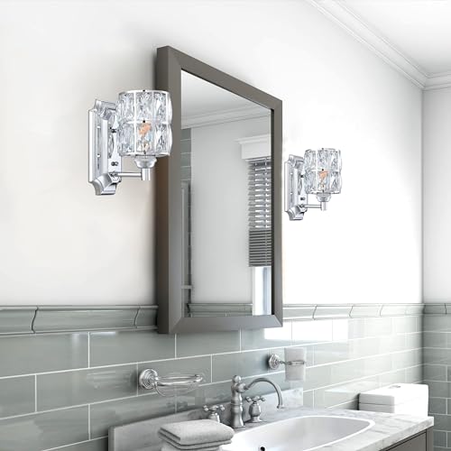 Crystal Wall Sconce Chrome Dry&Wet Dual Use 1 Light 2 Pack UL Certified (2 Count)