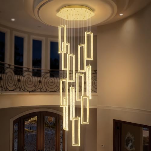 H158 Modern Chandelier 12 Rings Gold Chandelier Lighting Fixture High Ceiling Chandelier Suitable for Living Room Staircase Villa