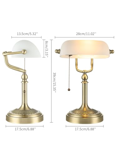 White Matted Glass Bankers Desk Lamp