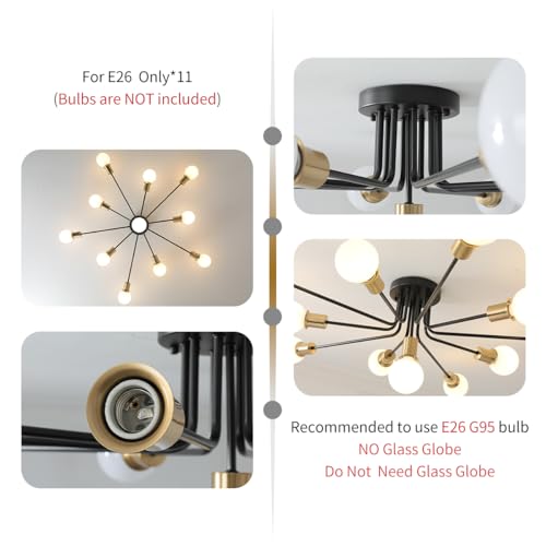11 Lights Black and Gold Large Sputnik Ceiling Light Fixture (11 Count)
