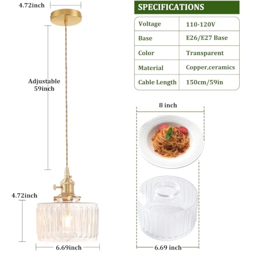 Pendant Light with Clear Striped Glass Lmapshade