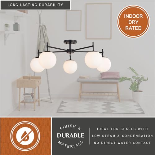 Armitage 32 in W Matte Black Semi Flush Mount Ceiling Light Fixture White Glass Globe Shade