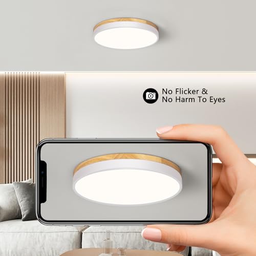 Modern Wood White Flush Mount Ceiling Light 11.81 Inch