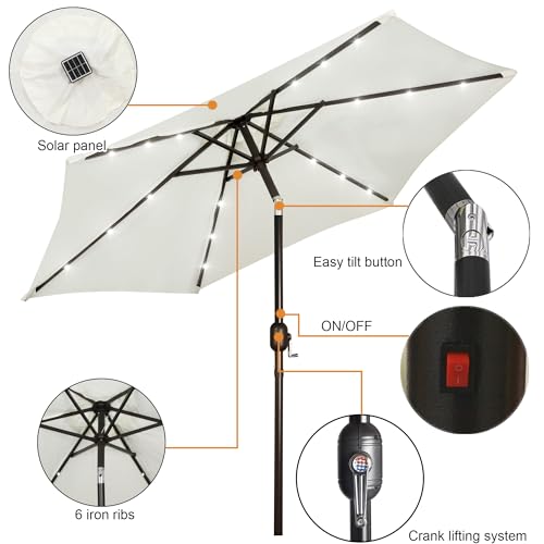 7.5 ft Solar Umbrella 18 LED Lighted Patio Umbrella Table Market Umbrella with Tilt and Crank Outdoor Umbrella for Garden