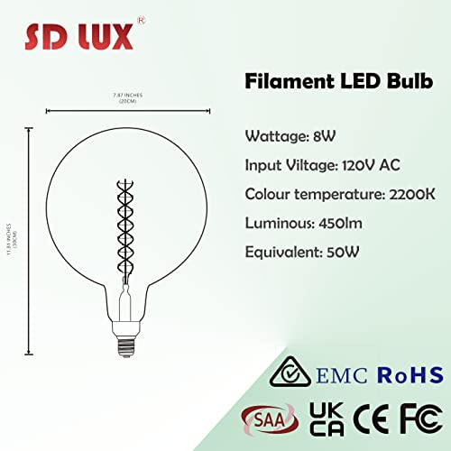 G200 Oversized LED Edison Light Bulb Dimmable 8W 450lm E26 2200K 1PC