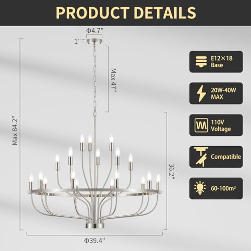39.4" Brushed Nickel Chandelier