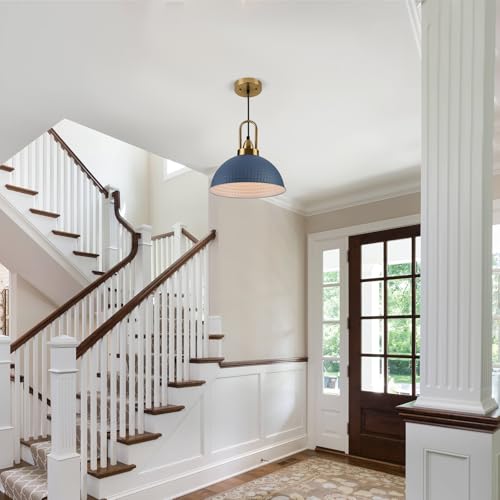 Blue Pendant Lights Kitchen Island Industrial Adjustable Height Vintage Dome Hanging Light Fixtures for Barn