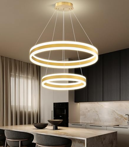 D15.7''+23.6'' Modern Ring Chandelier for Dining Room LED Dimmable Pendant Lighting for Living Room Foyer Bedroom Entryway 3000K