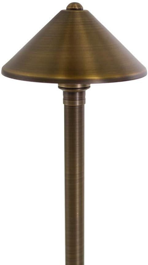 VOLT Conehead 12V Brass Path Light (7" Shade, 25" Tall) for Low Voltage Landscape Lighting on Outdoor Pathway, Walkway, Garden, Driveway or Patio - Aura Lighting