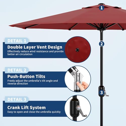 9FT Patio Umbrella 8 Sturdy Ribs Outdoor Table Umbrella