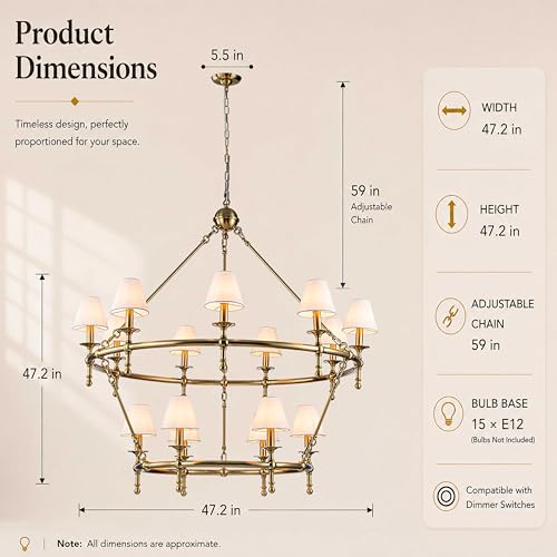 15 Lights W47 Inch Warm Brass and White Pleated Fabric Two