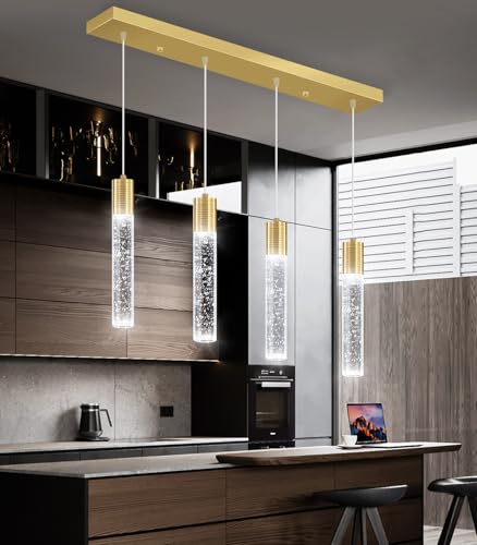 4 Lights Modern Crystal Chandeliers for Kitchen Island Mini Pendants Lighting Fixture LED Ceiling Light for Dining Room Living Room 6000K (4 Count)