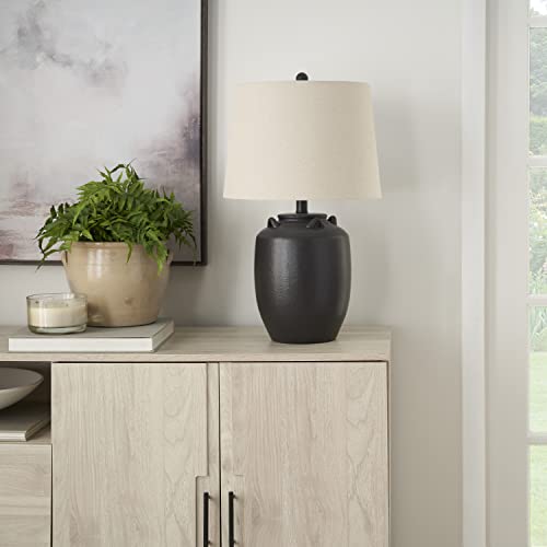 Home 24" Black Farmhouse Ceramic Pottery Jug Table Lamp for Bedside Table