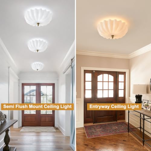 15.7in Milk Glass Ceiling Light Flush Mount Flower Shade 3 (Gold & Milk / 15.7in)