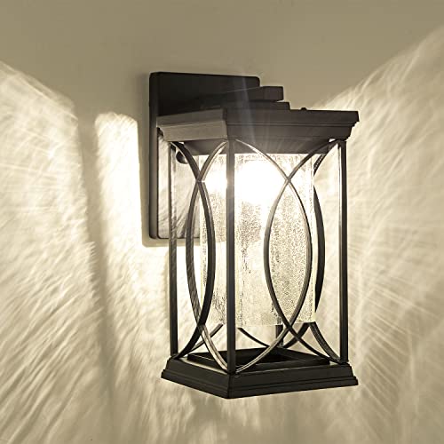 Dusk to Dawn Modern Outdoor Coach Lantern Exterior Light Fixtures Black Aluminum with Crack