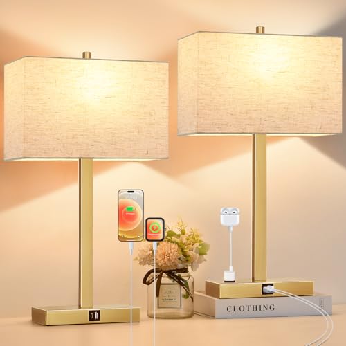 21" Set of 2 Table lamp with USB A+C & AC Outlets (2 Count)