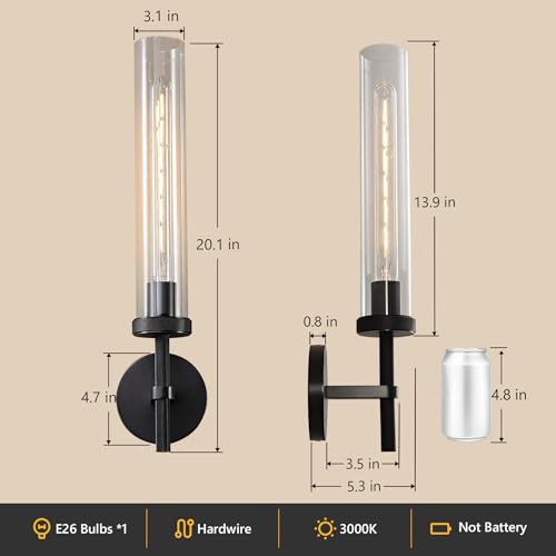 Bathroom Wall Sconces Set of 2 Hardwired Black Sconces