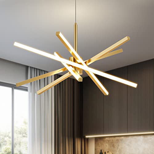 Modern Sputnik Chandelier Ceiling 82W LED Gold Pendant Light Embedded Mount Chandeliers Dining Room Light Fixtures Over Table Dimmable with Remote Control for Living Room Kitchen Bedroom 31.5 inches
