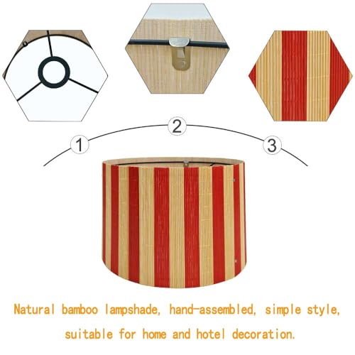 bamboo lamp shade modern decorative red stripe groovy unique Lamp Replacement Accessories E27 size 30x23cm