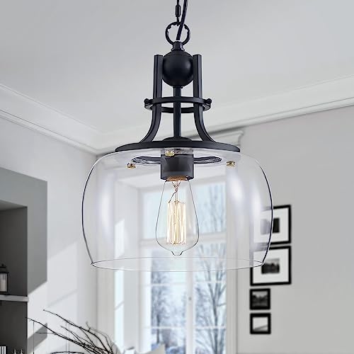 Chandelier Rustic Farmhouse Industrial Round Ceiling Pendant LED Light Fixture with Clear Glass Shades for Dining Room Kitchen Island Foyer Entryway