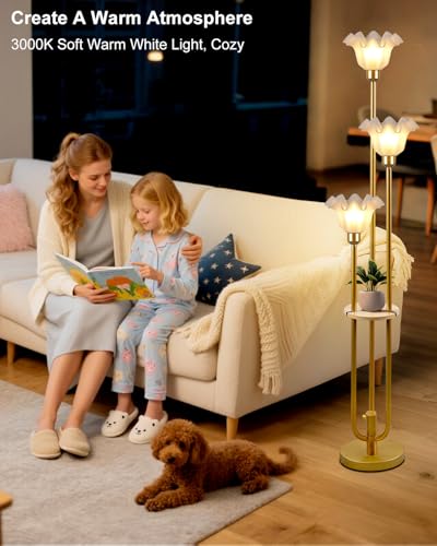 3 Flower Floor Lamp with Table Dimmable Gold Floral Floor Lamps (3 Count)
