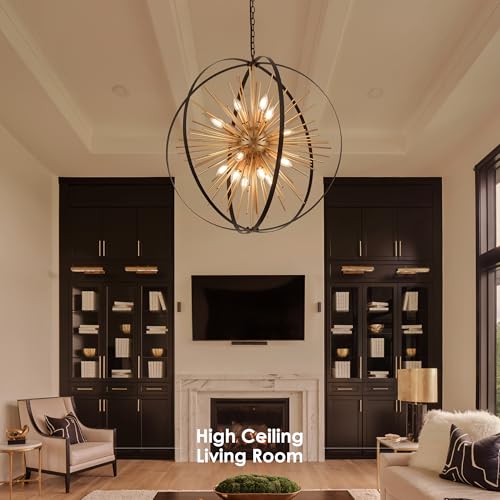 31.5" Black Gold Large Globe Sputnik Chandelier