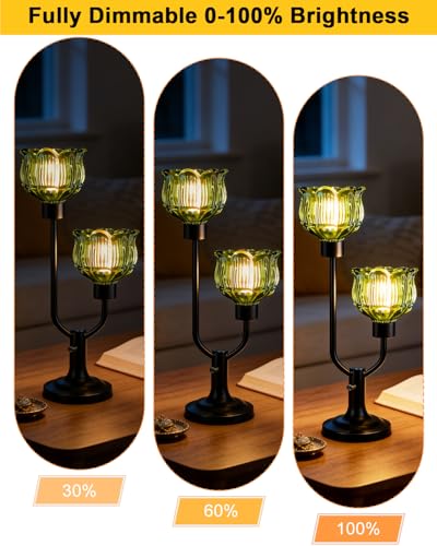 Green Glass Table Lamp Vintage Black Flower Lamp Gift Dimmable