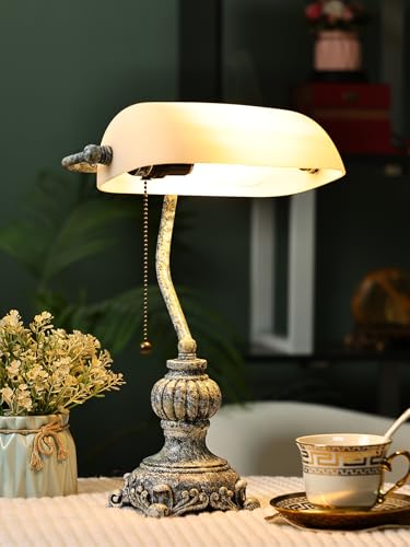 Retro White Matted Glass Bankers Desk Lamp