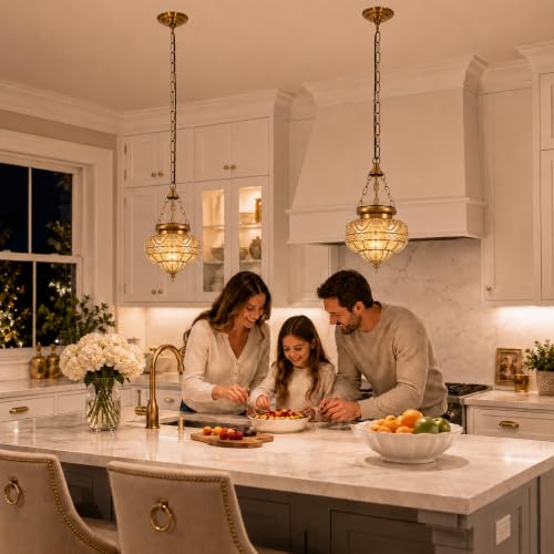 Vintage Brushed Antique Brass Pendant Light for Kitchen Island