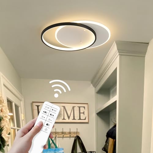 Modern LED Ceiling Light Fixture Black Semi Flush Mount Light with Remote Control 19.69" Hallway Light Fixtures Ceilings Mount Dimmable Ceiling Lamp for Bedroom