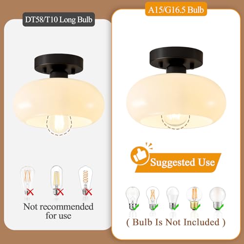 Mid Century Modern Black Semi Flush Mount Ceiling Light 8.66 Inch