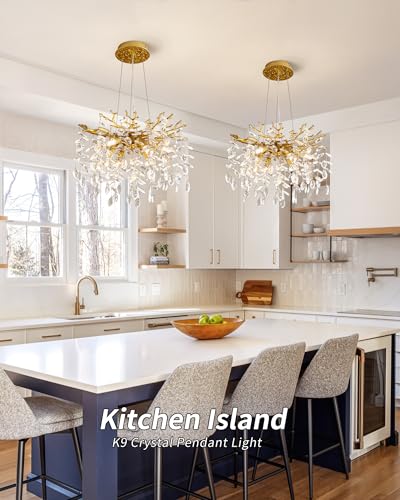 Modern Tree Branch Crystal Chandelier Luxury Gold Crystal Pendant Lighting 18" Contemporary 6 (6 Count)