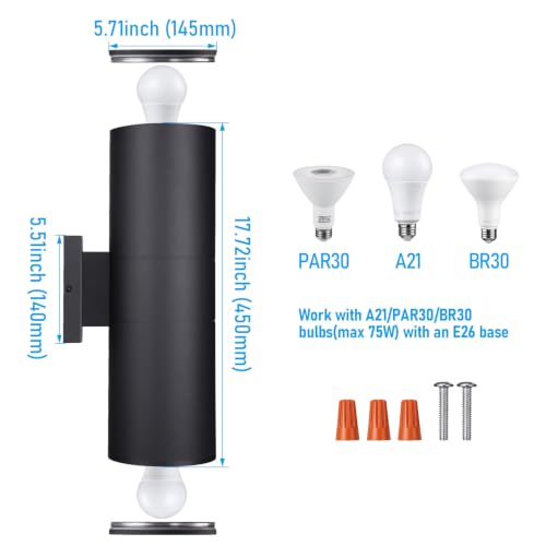 2 Pack 18" Outdoor Cylinder Wall Light (2 Count)