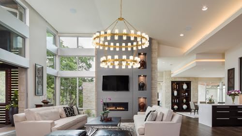 48 Inch Gold Wagon Wheel Chandelier with Crystal Shade