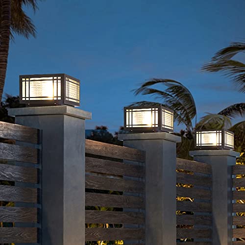 Outdoor Post Caps Lights Modern Square Fence Pillar Lamps Waterproof Lawn Column Cap Lamp Courtyard Stainless Steel Housing Light Deck Post Light Fixture with Pier Mount Yard Pedestal Light