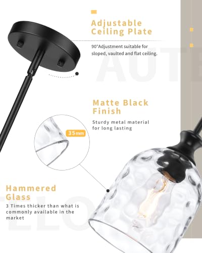 Modern Black Hammered Glass Pendant Lights Kitchen Island