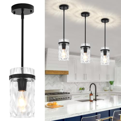 Black Pendant Light Fixtures Hammered Glass Kitchen Lighting Over Island