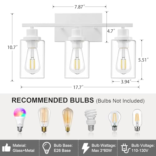 3 Light White Bathroom Light Fixtures Vanity Light Over Mirror Modern Wall Lighting Sconces Rustic Industrial Wall Lamp for Bathroom