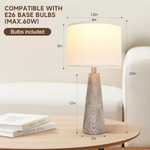 Nightstand Lamp Bedside Lamps Set of 2 Vintage Rustic Farmhouse Table Lamp 3 Way Dimmable Horizontal Stripe Light