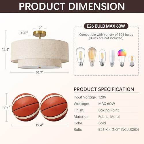 19.7" Semi Flush Mount Ceiling Light